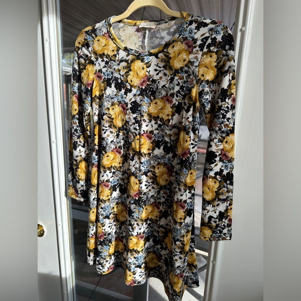 Pinc Floral Dress with Yellow Roses - Size S